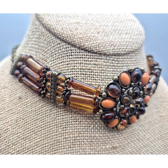 Orange & Amber Color Choker Necklace 18" Adjustable Fall Hippie Witchy - Picture 5 of 7